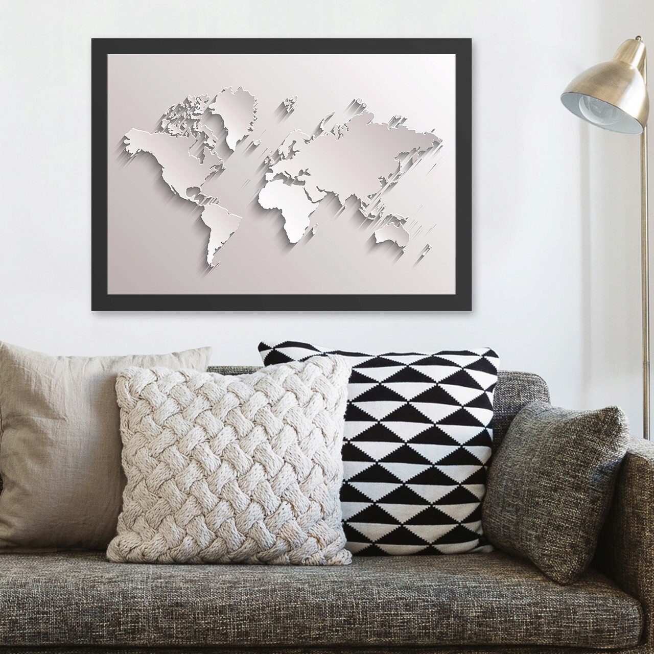 Tablou decorativ, World (40 x 55), Polistiren, Alb/Negru - imagine 3